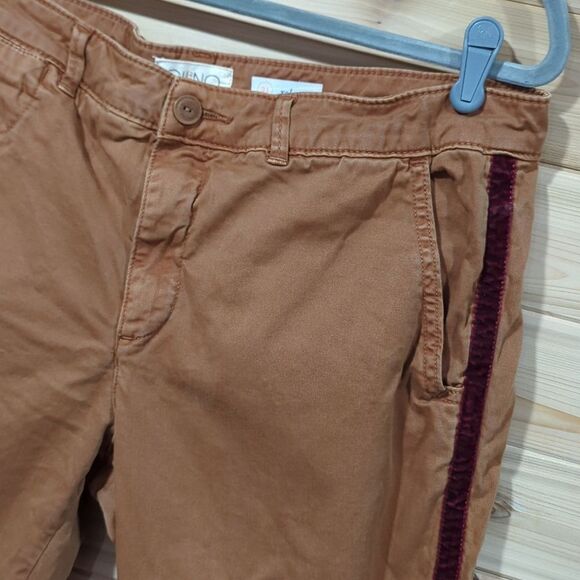 Anthropologie Khaki Chino w/ Burgundy Velvet Trim size 31 - Picture 2 of 10
